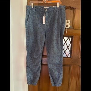 NWT Anthropologie SUNDRY Made in USA cotton navy blue & black snakeskin pants